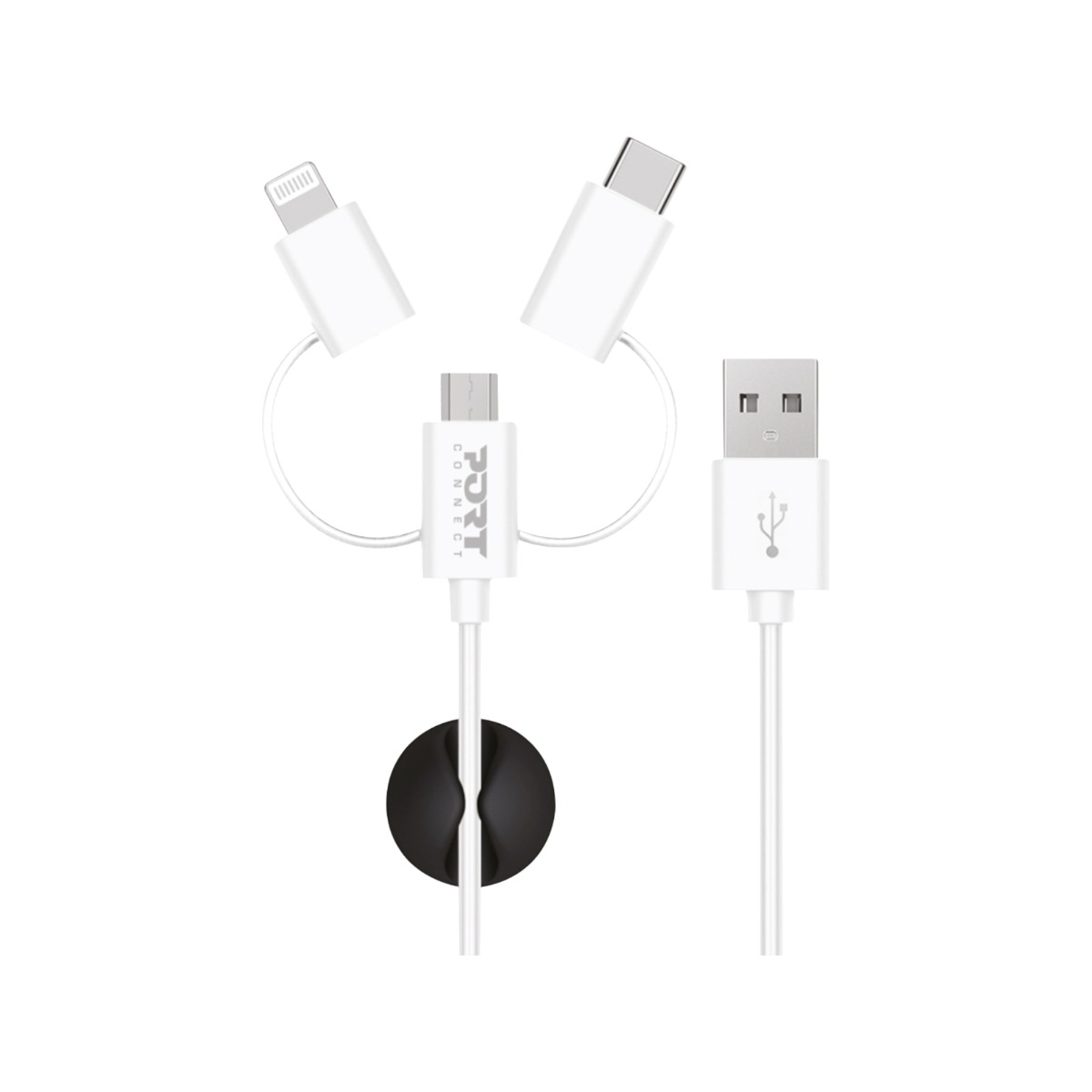 Port 3-in-1 12m White Apple Lightning to USB-C to Micro USB Cable