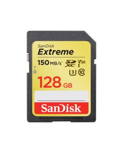SANDISK EXTREME 128GB SDXC MEMORY CARD UP TO 150MBS. UHS I. CLASS 10. U3. V30